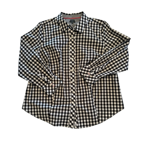 Talbots Gingham Check Button-down Blouse Womens 18W Black & White Fall Festival - Picture 13 of 17